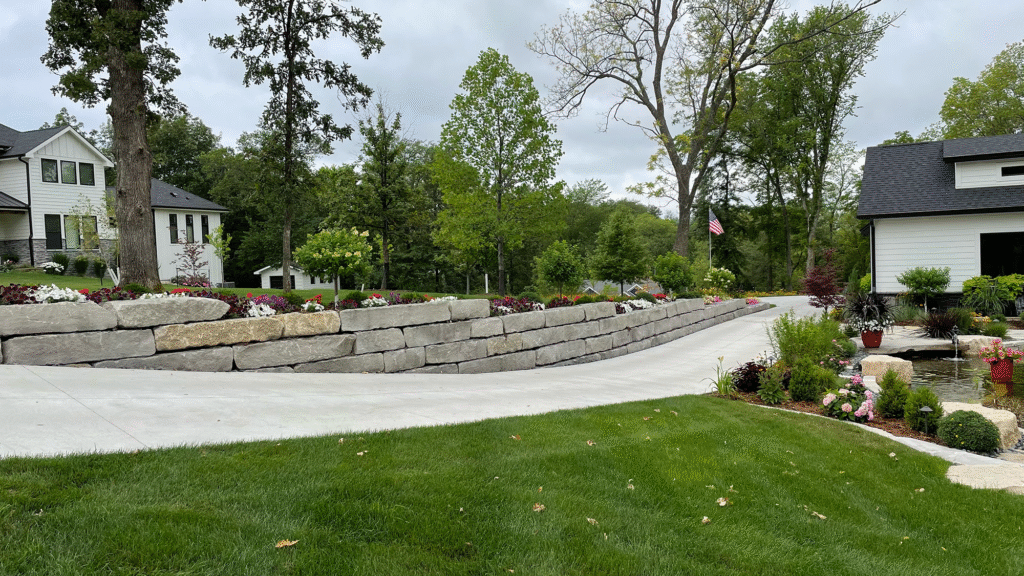 Retaining wall landscaping in Ankeny Iowa by Signature Lawn and Landscape